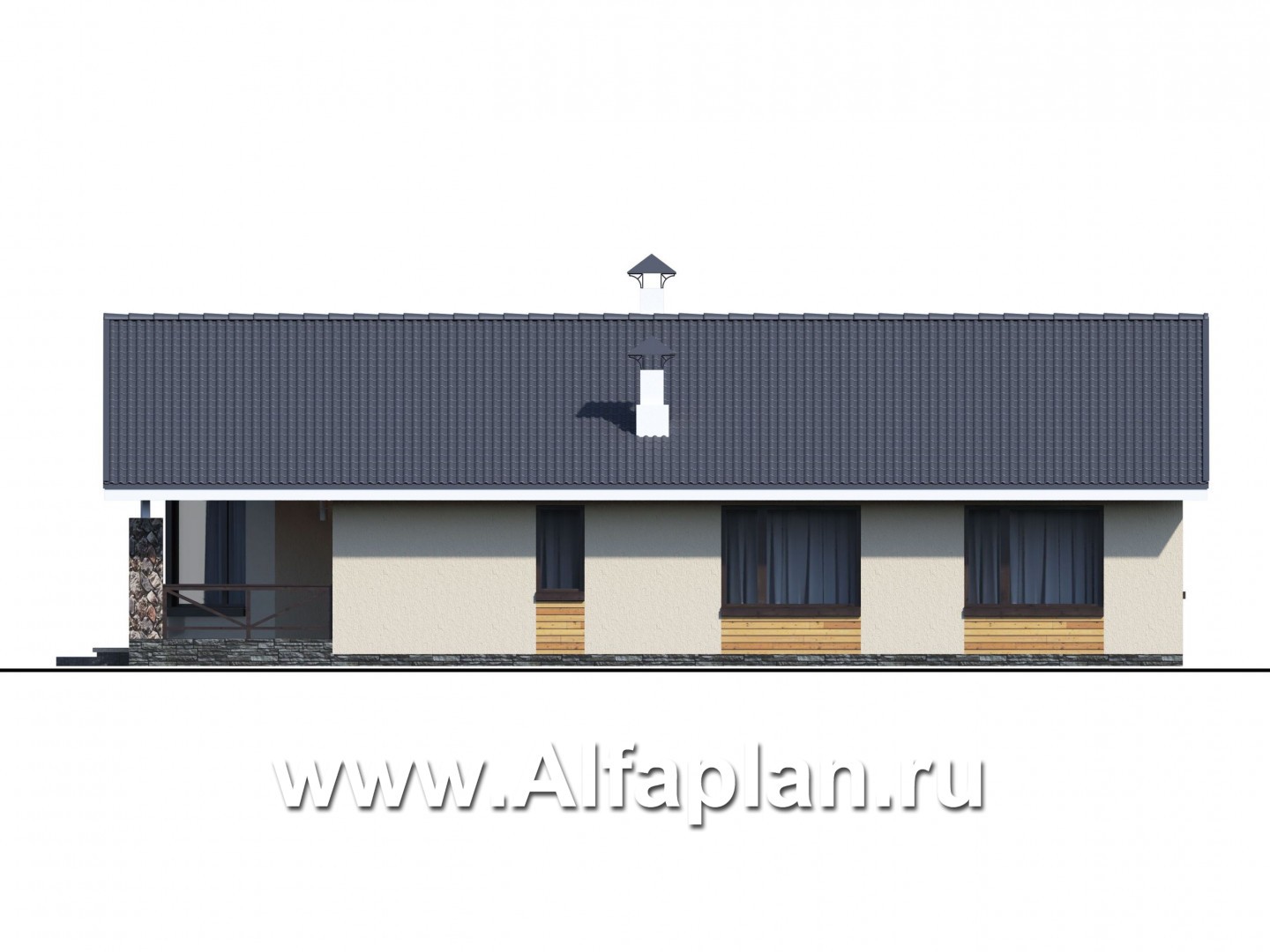 Проекты домов Альфаплан - «Вектор Плюс» - одноэтажный дом с тремя спальнями, террасой и сауной - изображение фасада №4