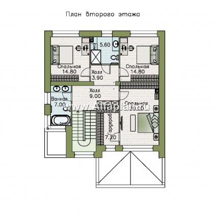 Проекты домов Альфаплан - «Эрго» - проект двухэтажного дома с плоской кровлей 10х10м - превью плана проекта №2
