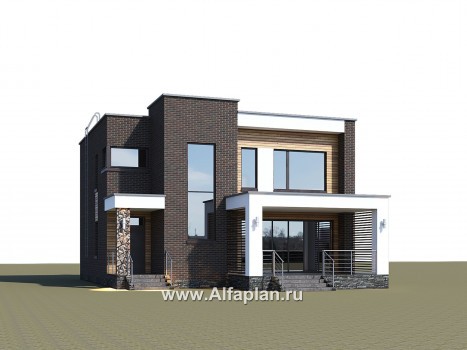 Проекты домов Альфаплан - «Эрго» - проект двухэтажного дома с плоской кровлей 10х10м - превью дополнительного изображения №1