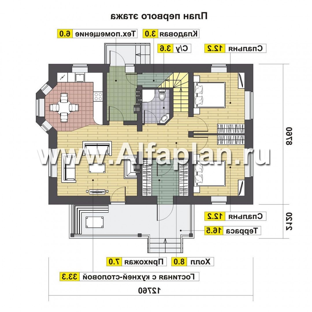 Проекты домов Альфаплан - Проект небольшого дома для большой семьи(6 спален) - план проекта №1