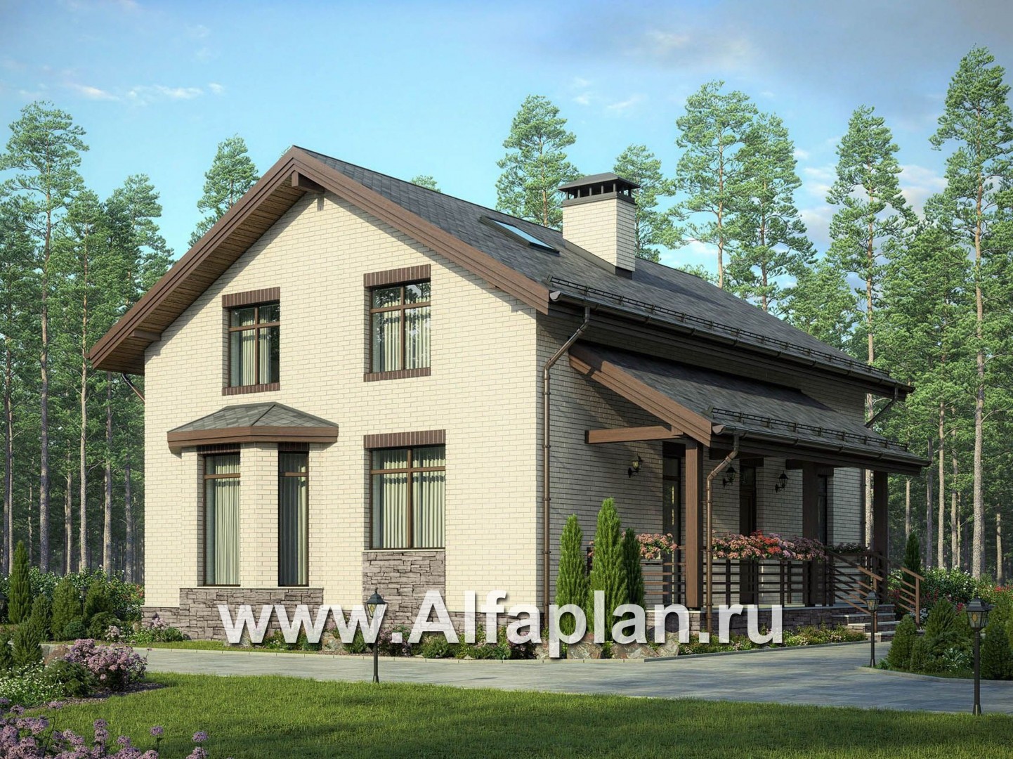 Проекты домов Альфаплан - Проект небольшого дома для большой семьи(6 спален) - основное изображение