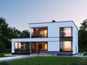 Проекты домов Альфаплан - «Спектр» - проект современного дома с двумя жилыми комнатами на 1-ом этаже - превью основного изображения