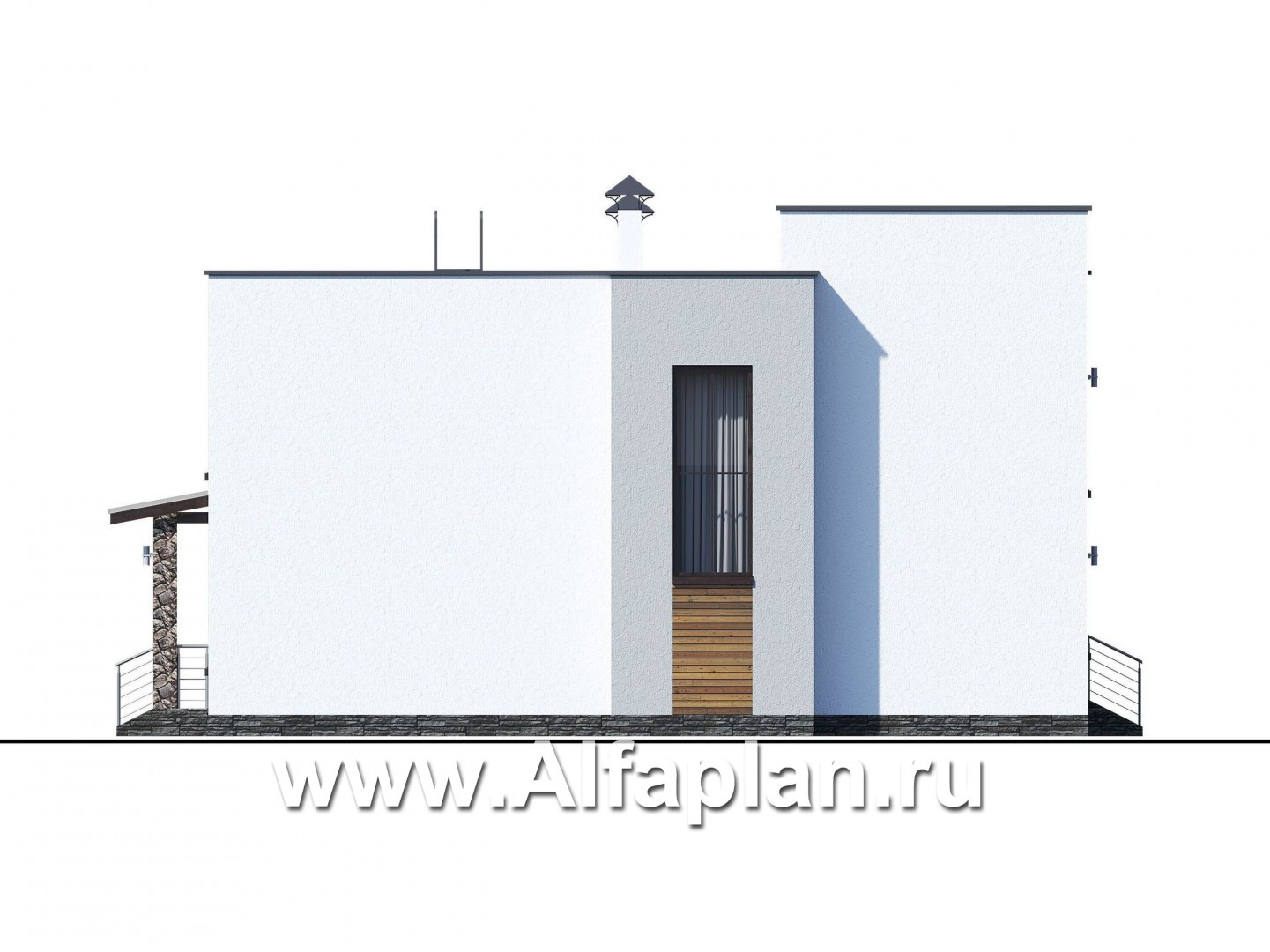 Проекты домов Альфаплан - «Престиж» - проект удобного и просторного дома с плоской кровлей - изображение фасада №4