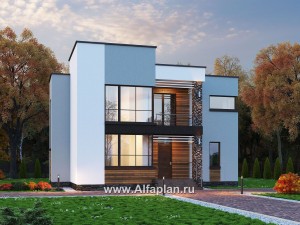 Проекты домов Альфаплан - «Престиж» - проект удобного и просторного дома с плоской кровлей - превью основного изображения