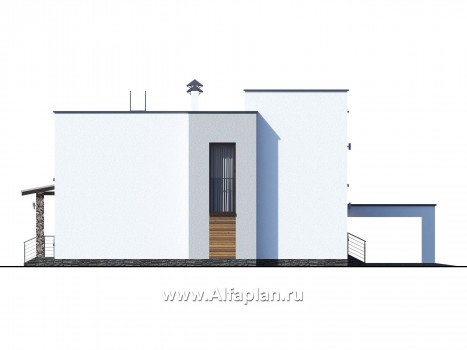 Проекты домов Альфаплан - «Престиж» - проект удобного и просторного дома с плоской кровлей, и гаражом-навесом - превью фасада №4