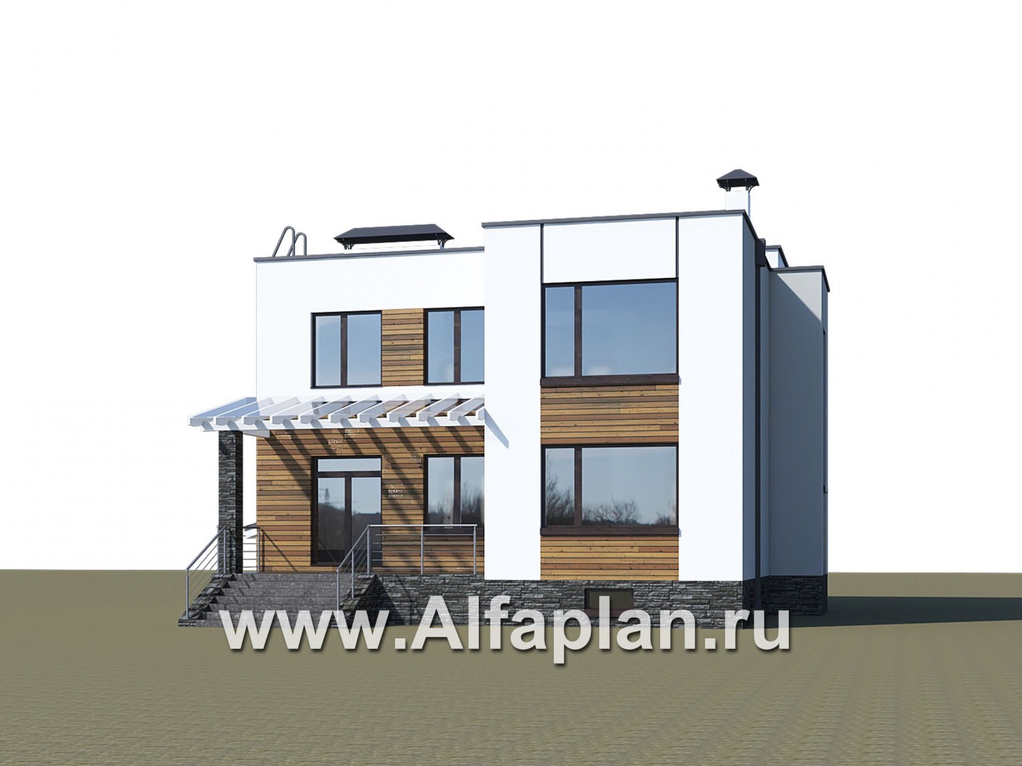 Проекты домов Альфаплан - «Престиж» - проект удобного и просторного дома с плоской кровлей, и с цокольным этажом - дополнительное изображение №3