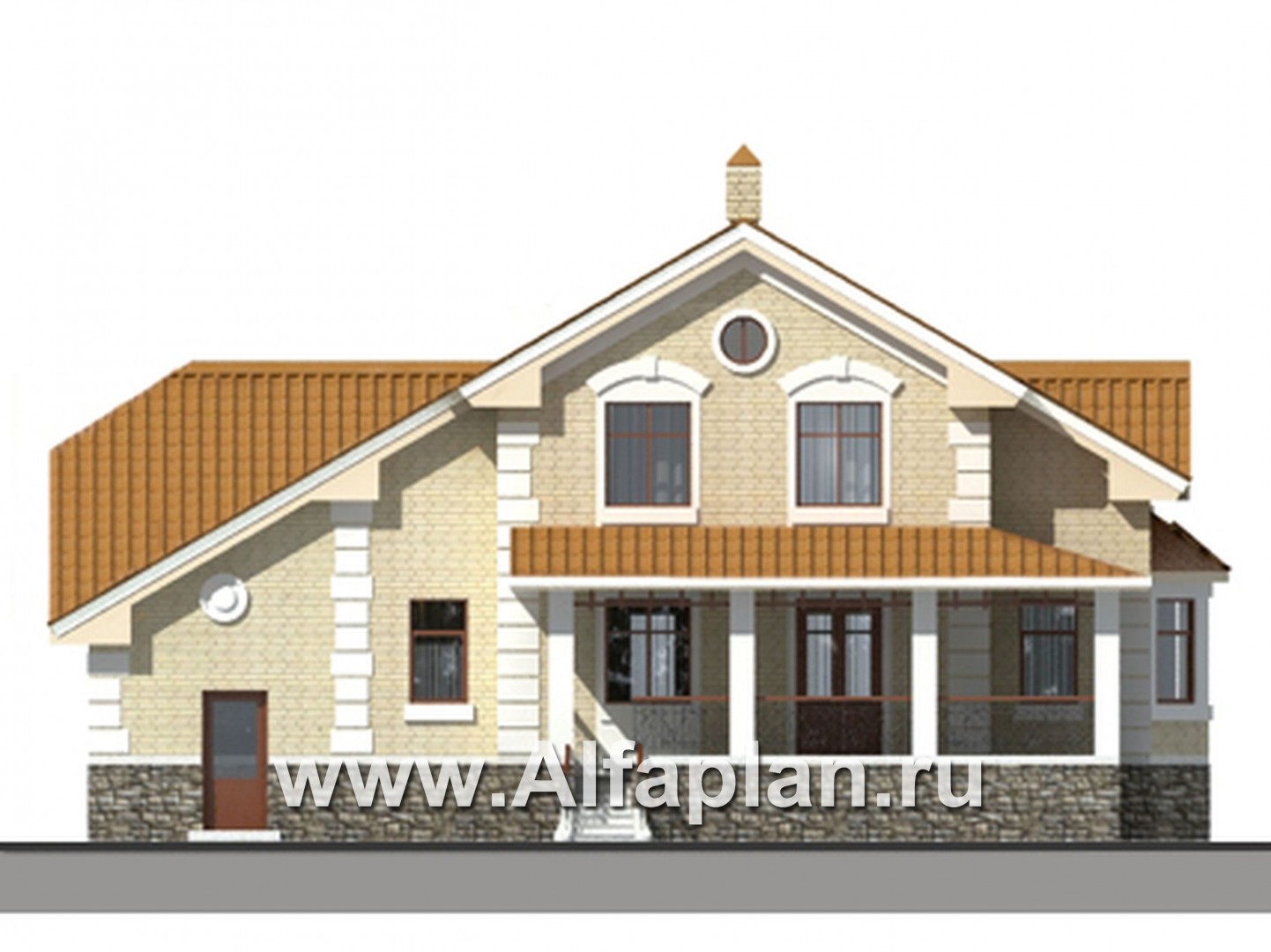 Проекты домов Альфаплан - Проект традиционного коттеджа из газобетона - изображение фасада №2