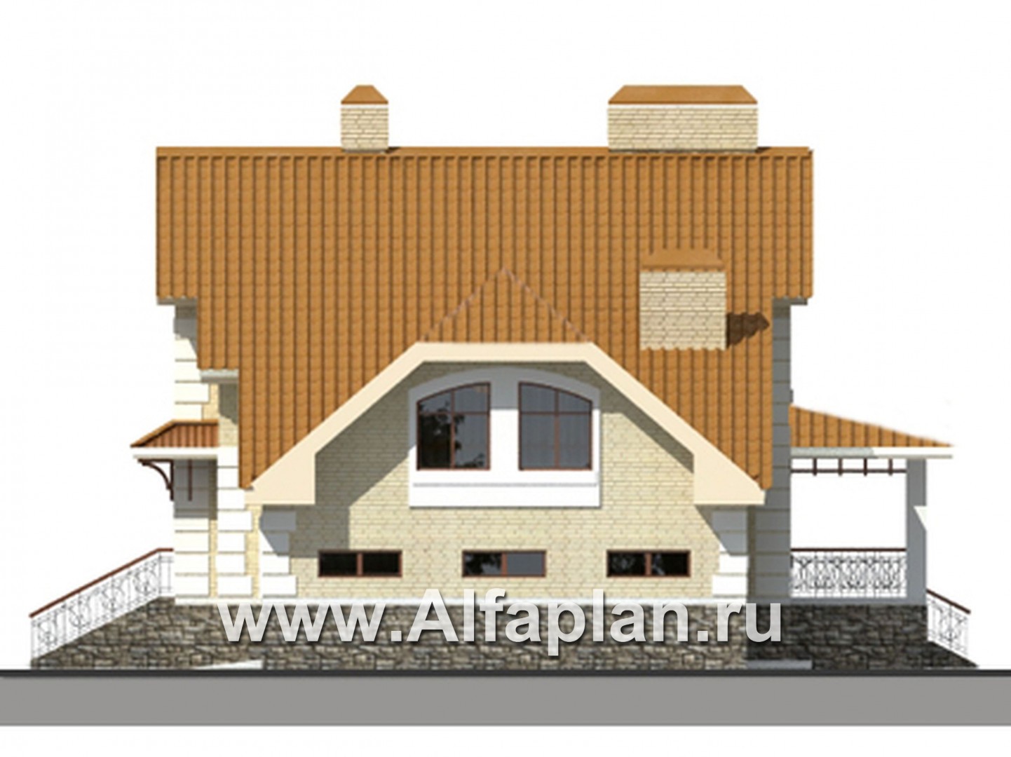 Проекты домов Альфаплан - Проект традиционного коттеджа из газобетона - изображение фасада №4