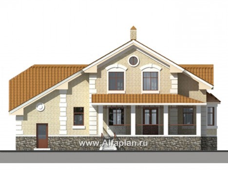 Проекты домов Альфаплан - Проект традиционного коттеджа из газобетона - превью фасада №2
