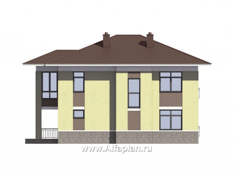 Проект двухэтажного дома, планировка со  спальней на 1 эт, с террасой и с эркером - превью фасада дома