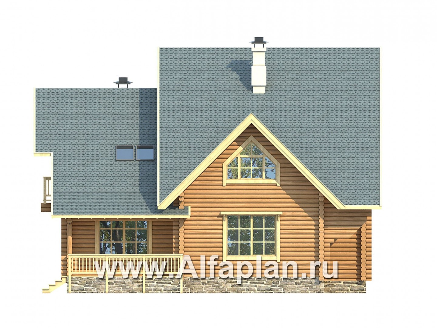 Проекты домов Альфаплан - Проект прадиционного деревянного загородного дома - изображение фасада №4
