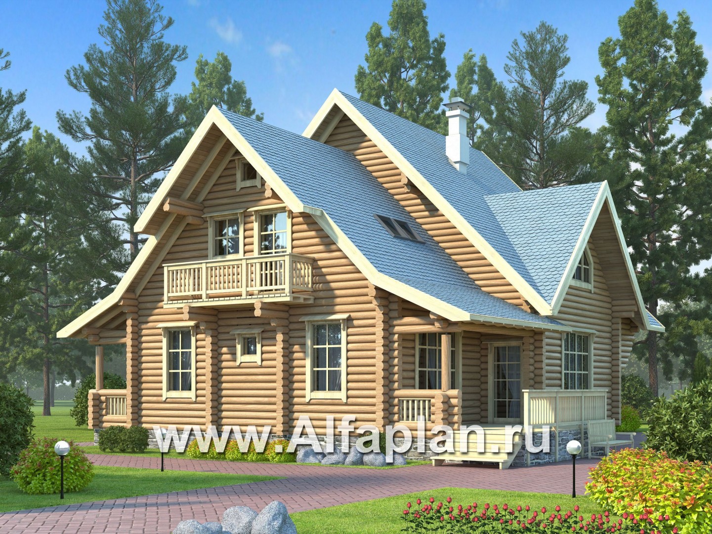 Проекты домов Альфаплан - Проект прадиционного деревянного загородного дома - основное изображение