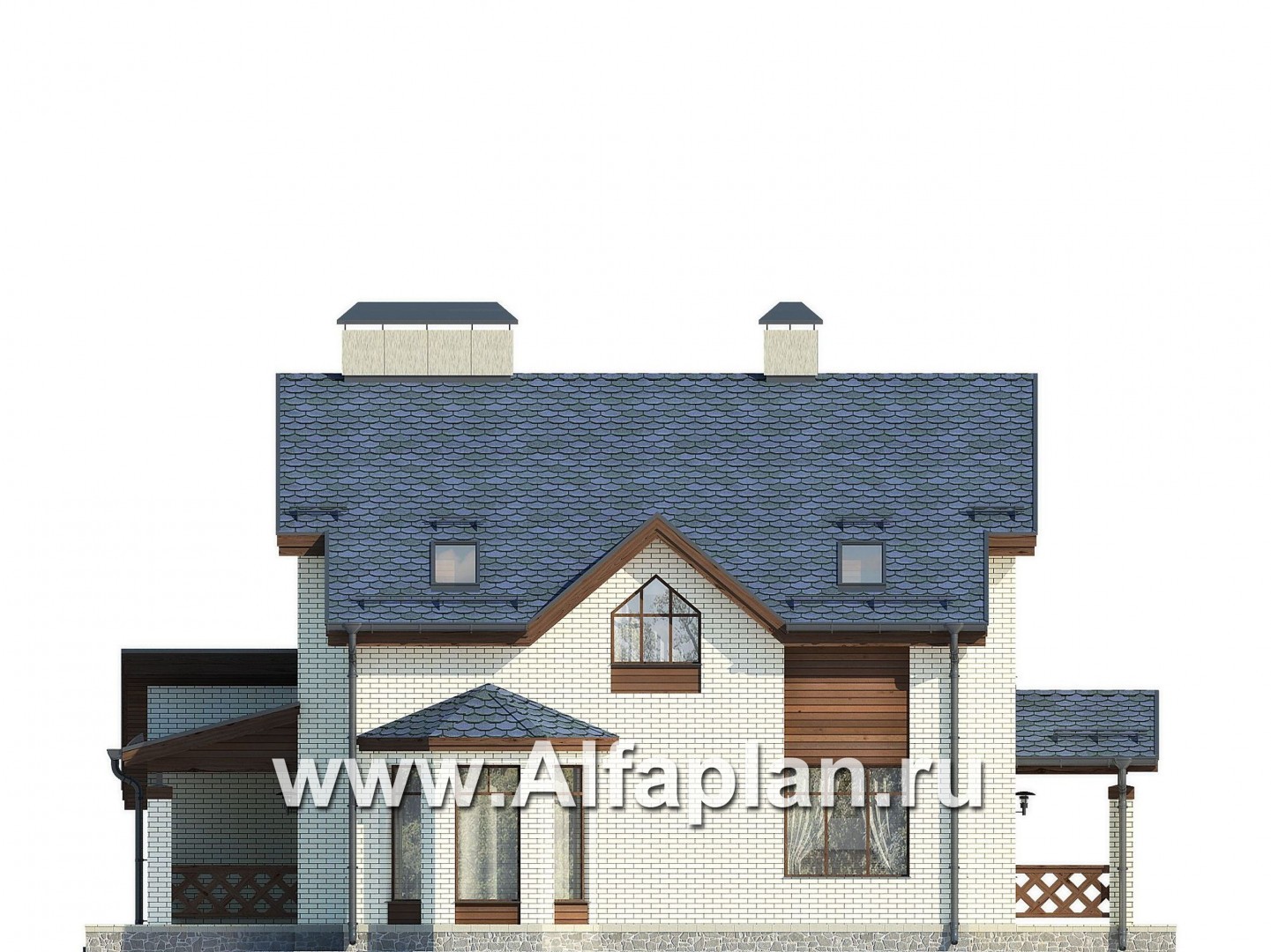 Проекты домов Альфаплан - Проект вместительного коттеджа с большим гаражом - изображение фасада №3