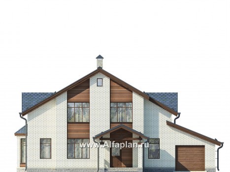 Проекты домов Альфаплан - Проект вместительного коттеджа с большим гаражом - превью фасада №1