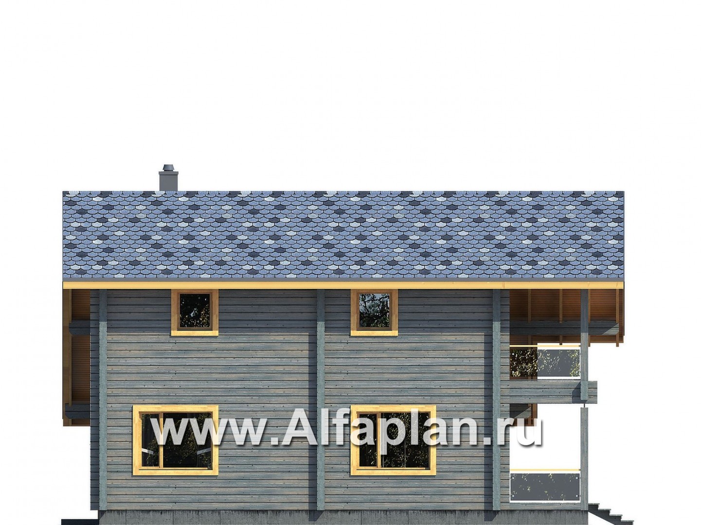 Проекты домов Альфаплан - Проект деревянного загородного дома с гаражом - изображение фасада №2