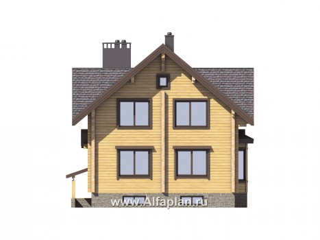 Проекты домов Альфаплан - Проект компактного деревянного дома с цоколем - превью фасада №3