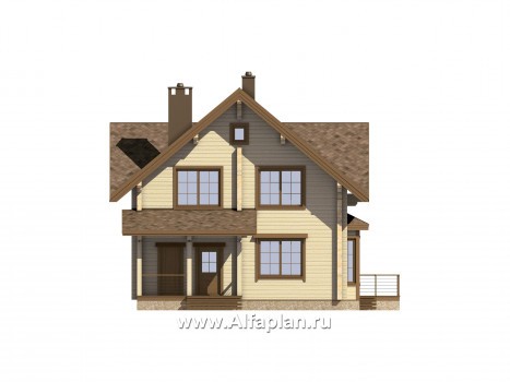 Проекты домов Альфаплан - Проект деревянного дома с уютной беседкой-барбекю - превью фасада №1