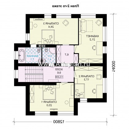 Проекты домов Альфаплан - Проект двухэтажного дома для большой семьи - превью плана проекта №2