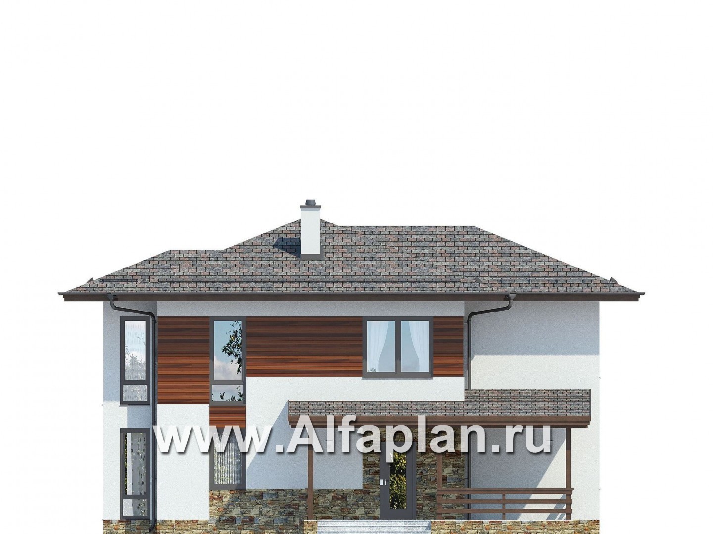 Проекты домов Альфаплан - Проект современного двухэтажного дома - изображение фасада №1
