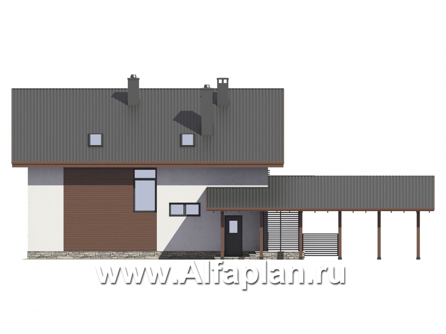 Проекты домов Альфаплан - Проект экономичного дома с навесом для машины - изображение фасада №4
