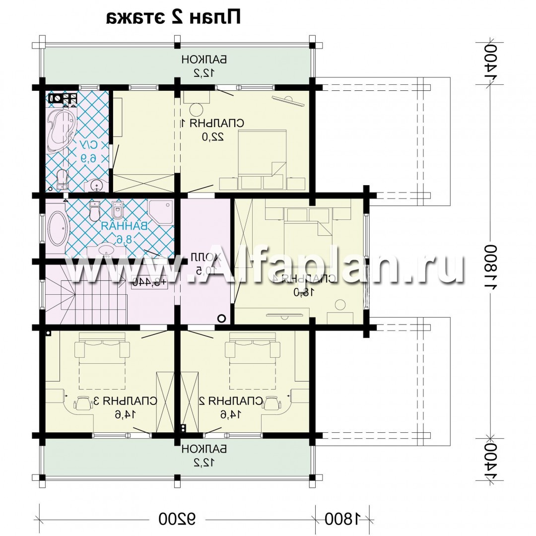 Проекты домов Альфаплан - Проект деревянного дома с гостевым блоком - план проекта №2