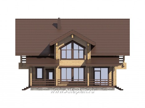 Проекты домов Альфаплан - Проект деревянного дома с гостевым блоком - превью фасада №1