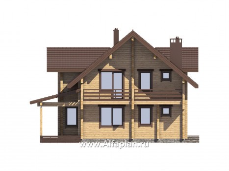 Проекты домов Альфаплан - Проект деревянного дома с гостевым блоком - превью фасада №2