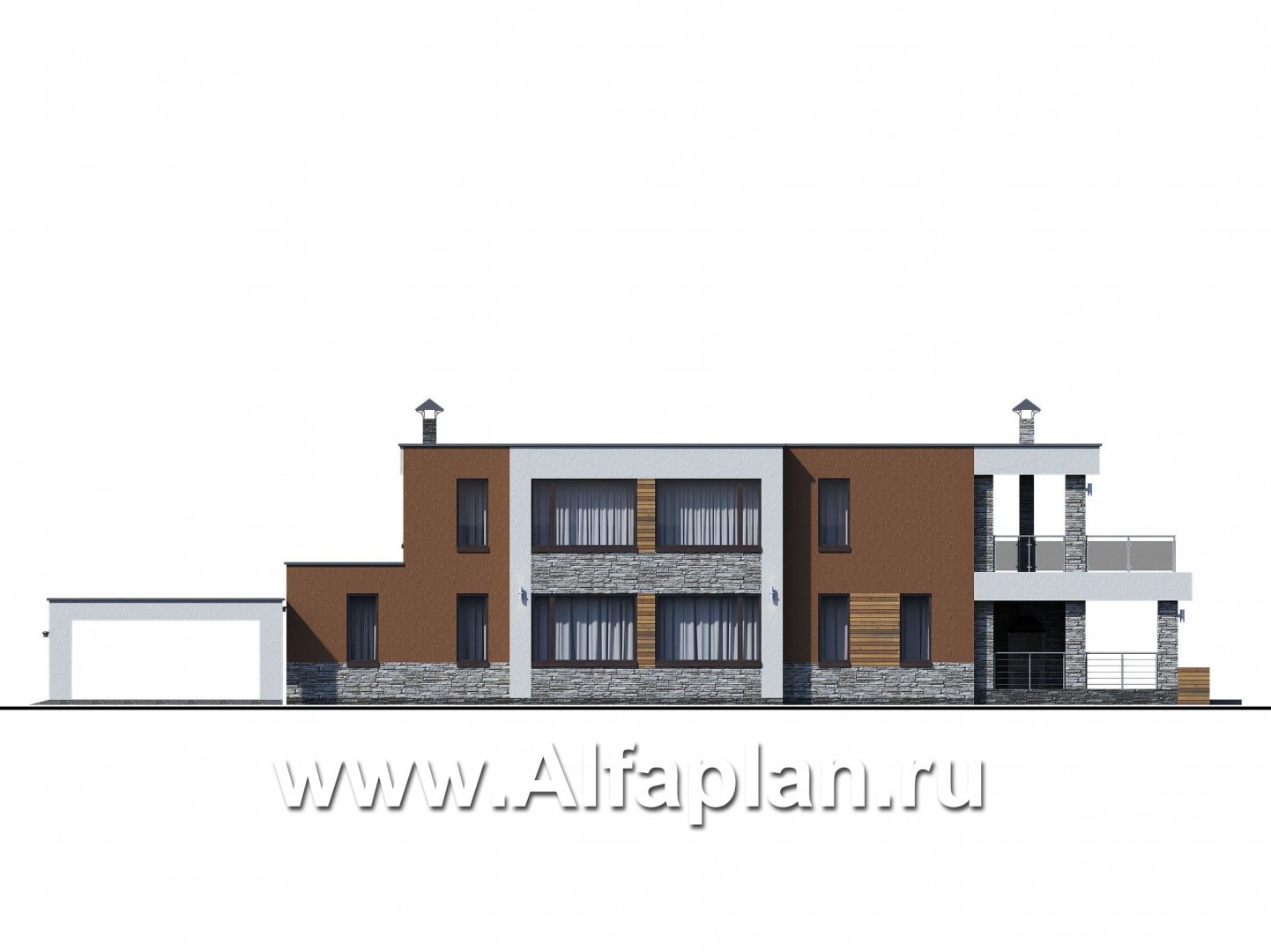 Проекты домов Альфаплан - «Бетельгейзе» - хай-тек вилла с плоской кровлей - изображение фасада №2