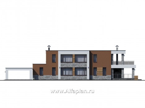 Проекты домов Альфаплан - «Бетельгейзе» - хай-тек вилла с плоской кровлей - превью фасада №2