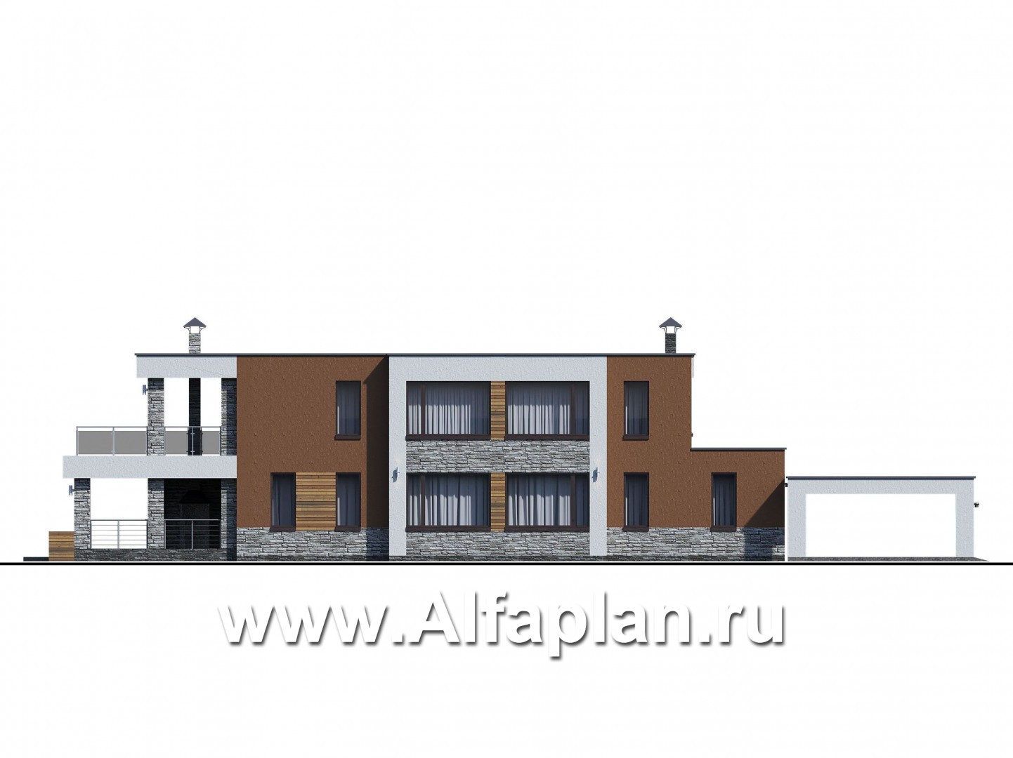 Проекты домов Альфаплан - «Бетельгейзе» - хай-тек вилла с плоской кровлей - изображение фасада №2