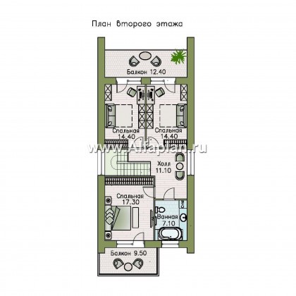 Проекты домов Альфаплан - «Барн» — современный мансардный дом с террасой и балконом - превью плана проекта №3