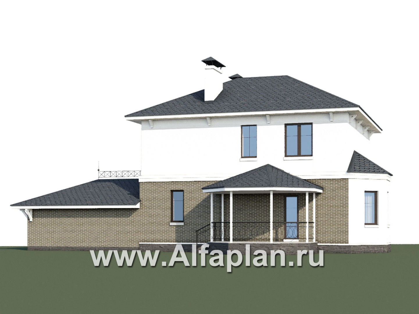 «Классика» - проект двухэтажного дома с эркером, планировка с кабинетом на 1 эт и с террасой, с гаражом на 2 авто - дизайн дома №1