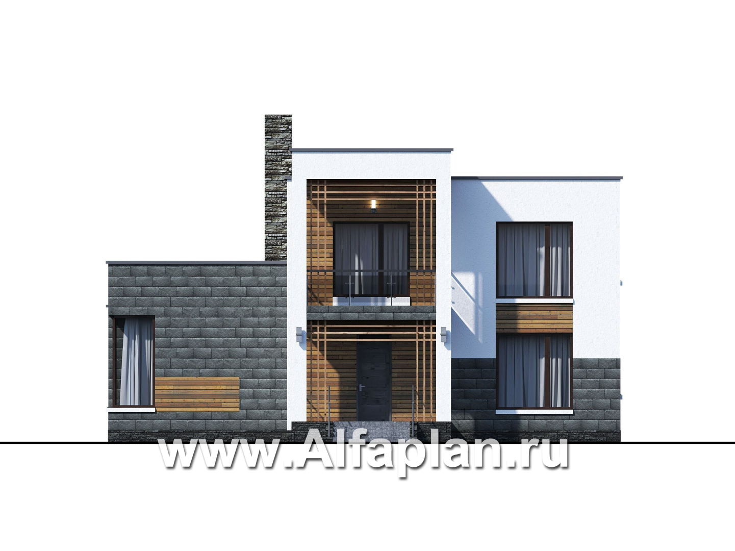 Проекты домов Альфаплан - «Футура» - современный двухэтажный дом с плоской кровлей - изображение фасада №1