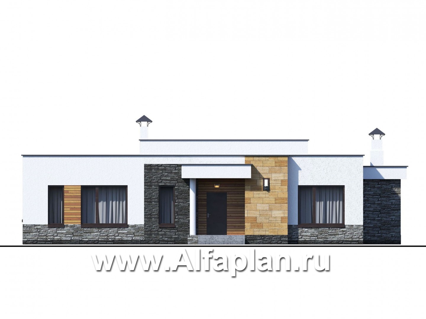 Проекты домов Альфаплан - «Мадейра» - стильный одноэтажный дом с плоской кровлей - изображение фасада №1
