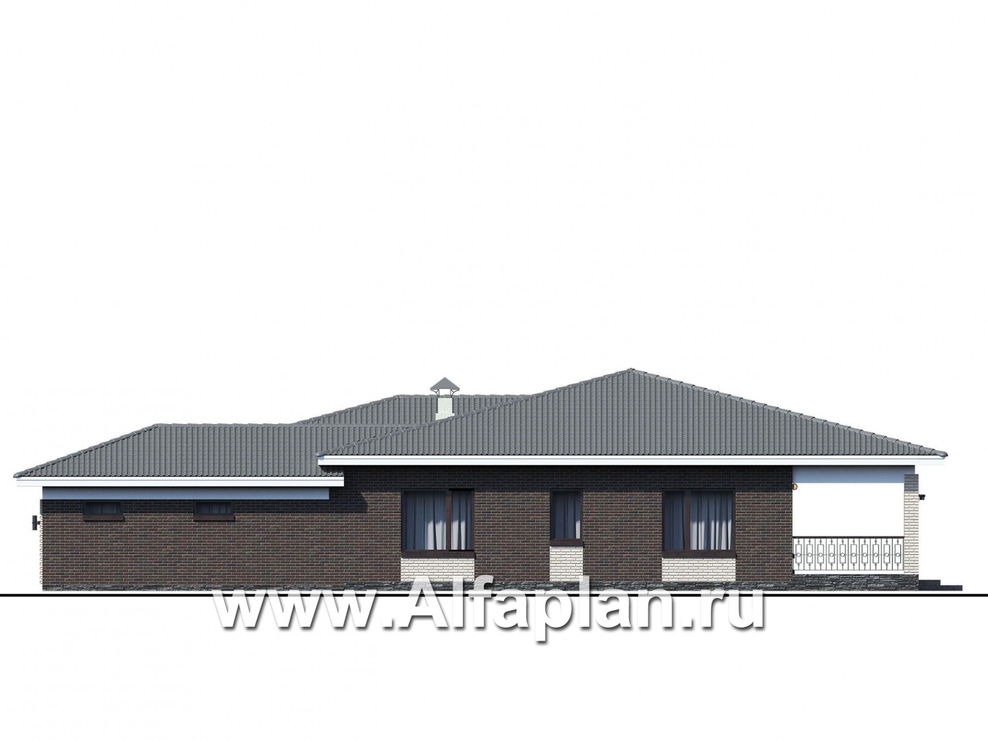 Проекты домов Альфаплан - «Зодиак» - одноэтажный коттедж с гаражом - изображение фасада №2