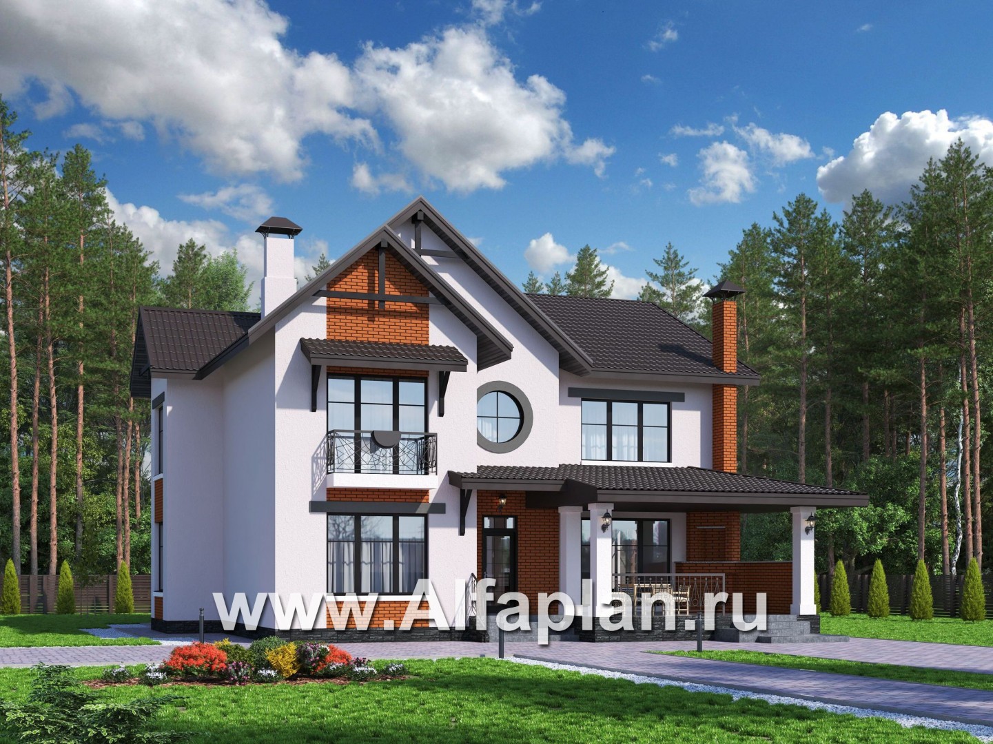 «Сафо» - проект двухэтажного дома из газобетона, американский стиль, с сауной и с террасой - основное изображение