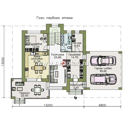 Проекты домов Альфаплан - «Серотонин» - проект современного хай-тек дома с плоской кровлей - превью плана проекта №1