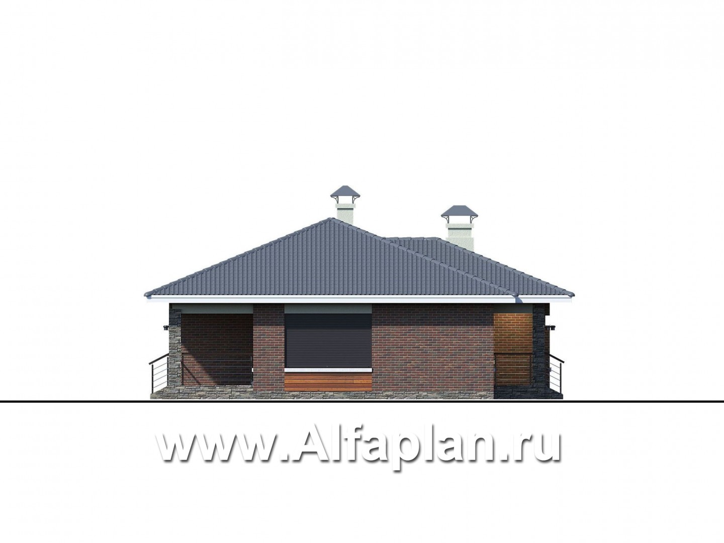 Проекты домов Альфаплан - «Онега» - проект одноэтажного дома со скрытой установкой ролет на окнах - изображение фасада №2