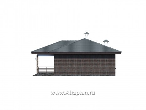 Проекты домов Альфаплан - Проект компактного одноэтажного дома с тремя спальнями - превью фасада №2