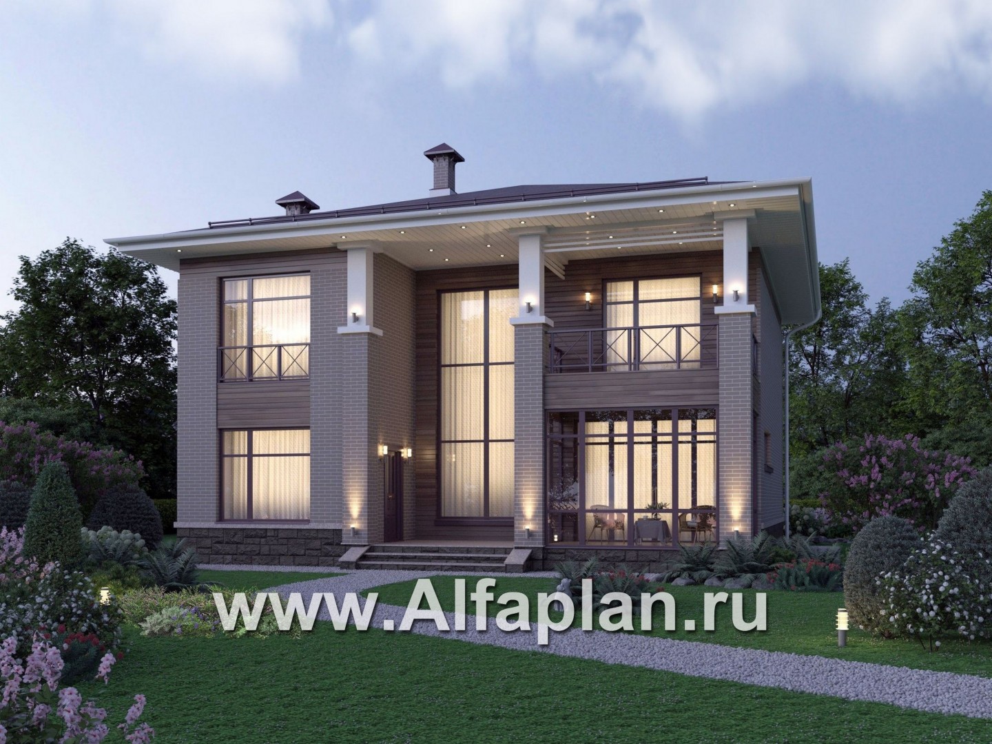 Проекты домов Альфаплан - "Римские каникулы" - проект дома с двусветной гостиной - основное изображение