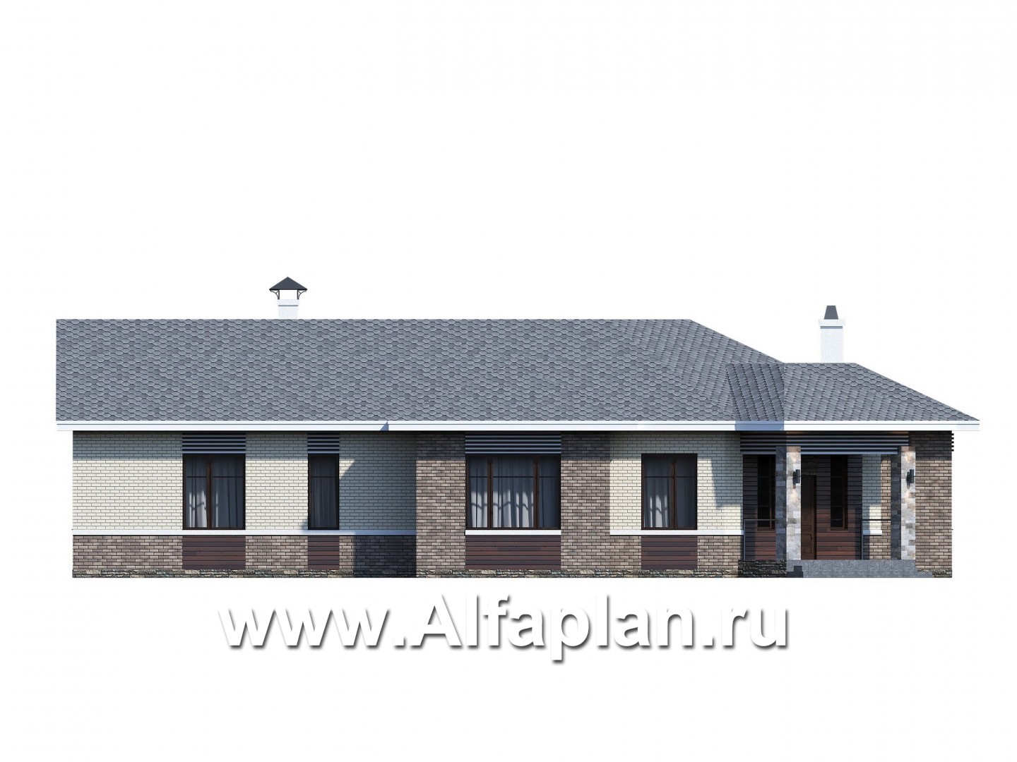 Проекты домов Альфаплан - «Модуль» — одноэтажный дом с диагональным планом, 4 спальни - изображение фасада №3