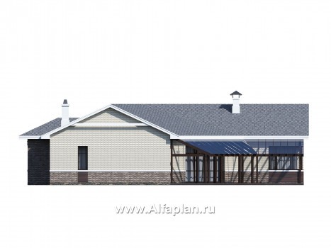 Проекты домов Альфаплан - «Модуль» — одноэтажный дом с диагональным планом, 4 спальни - превью фасада №2