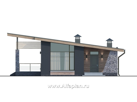 Проекты домов Альфаплан - «Корица» - проект дома с односкатной крышей, с двумя спальнями - превью фасада №1