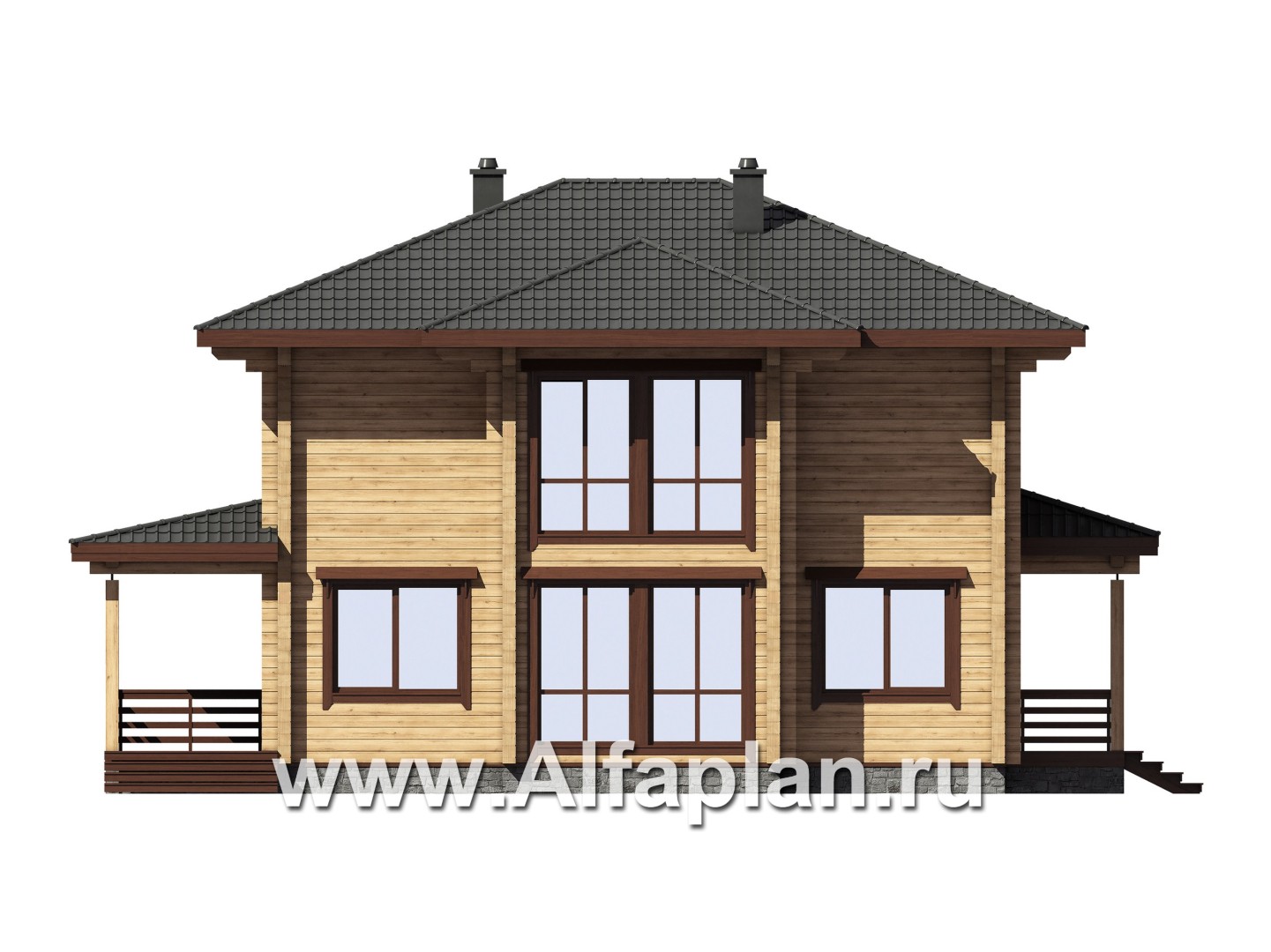 Проекты домов Альфаплан - Проект двухэтажного дома из клееного бруса - изображение фасада №3