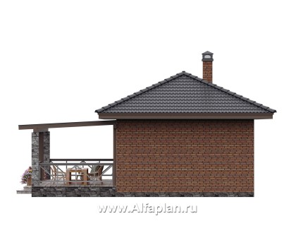 Проект гостевого дома с одной спальней или с сауной, с террасой - превью фасада дома