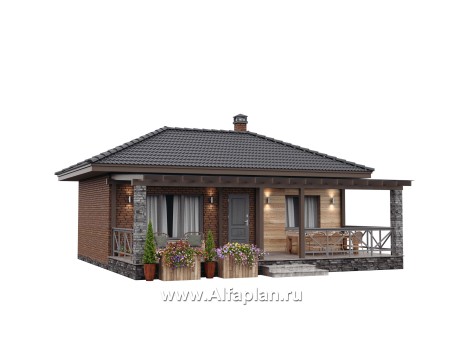 Проект гостевого дома с одной спальней или с сауной, с террасой - превью дополнительного изображения №2