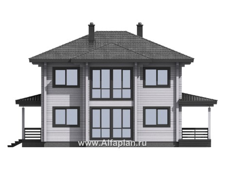 Проекты домов Альфаплан - Проект двухэтажного дома из клееного бруса - превью фасада №1