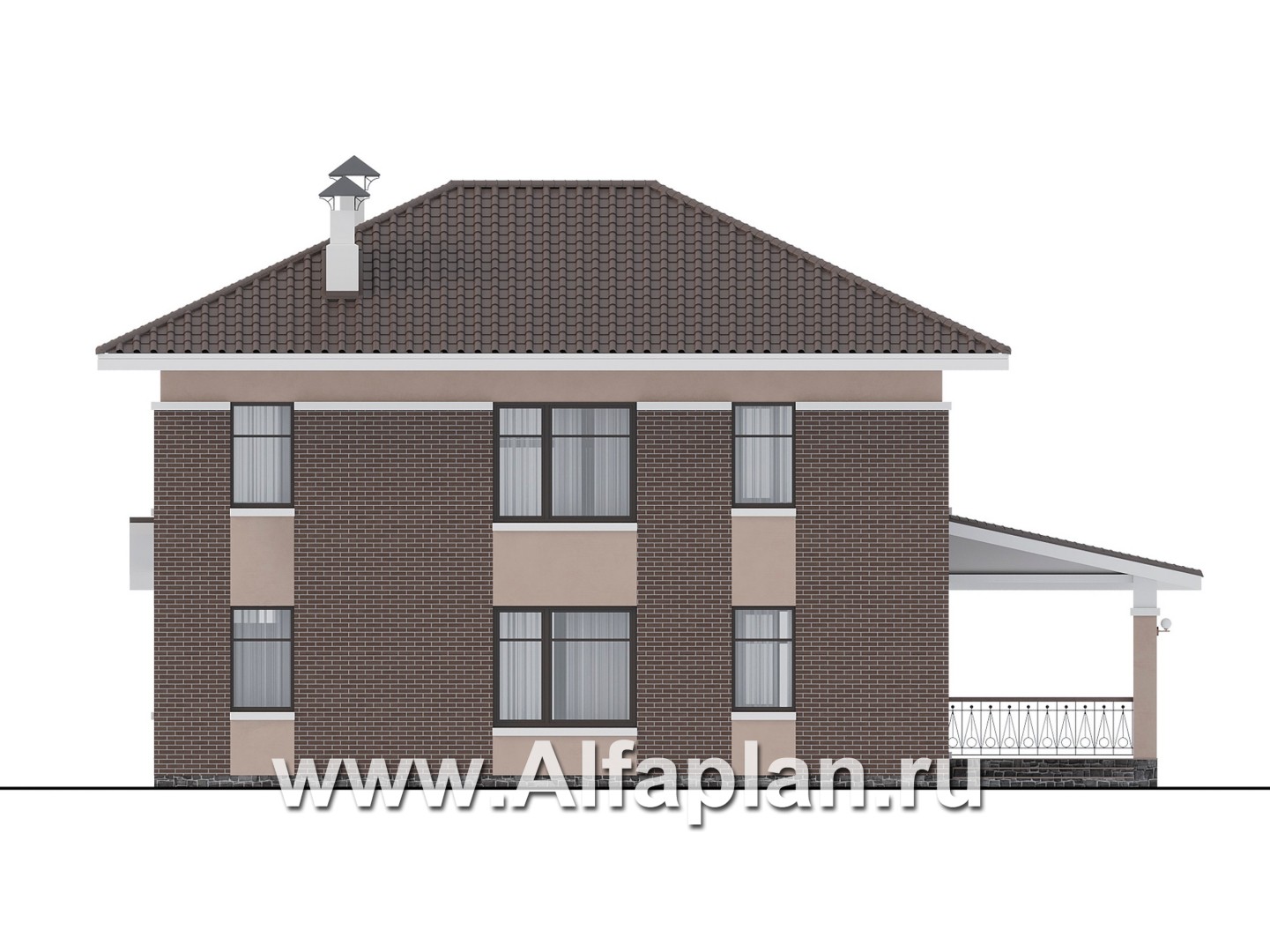 Проекты домов Альфаплан - "Вермеер" - проект двухэтажного дома с эркером и лестницей в гостиной - изображение фасада №4