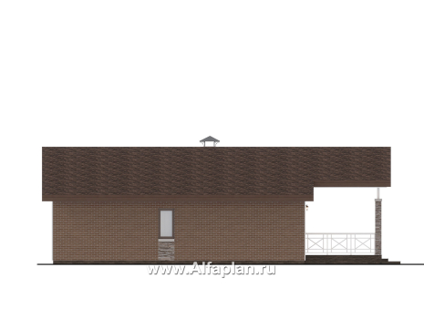 «Форест» - проект одноэтажного дома, с террасой со стороны входа, 3 спальни, с двускатной крышей - превью фасада дома