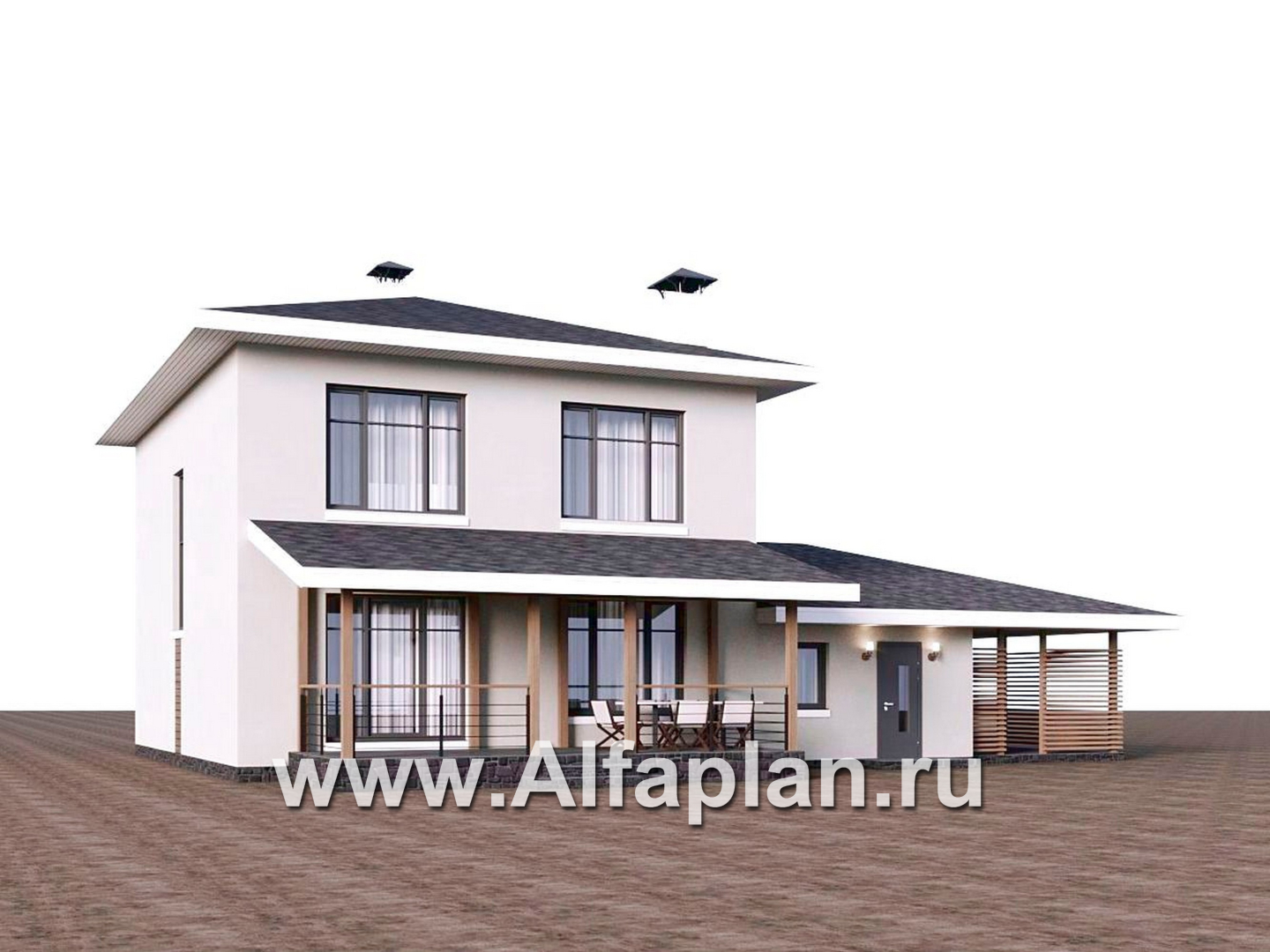 Проекты домов Альфаплан - "Остров сокровищ" - проект экономичного дома с гаражом и навесом для автомобилей - дополнительное изображение №2